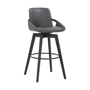 31" Gray And Black Fabric And Iron Bar Height Swivel Bar Chair