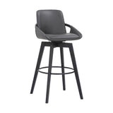 31" Gray and Black Fabric and Iron Bar Height Swivel Bar Chair