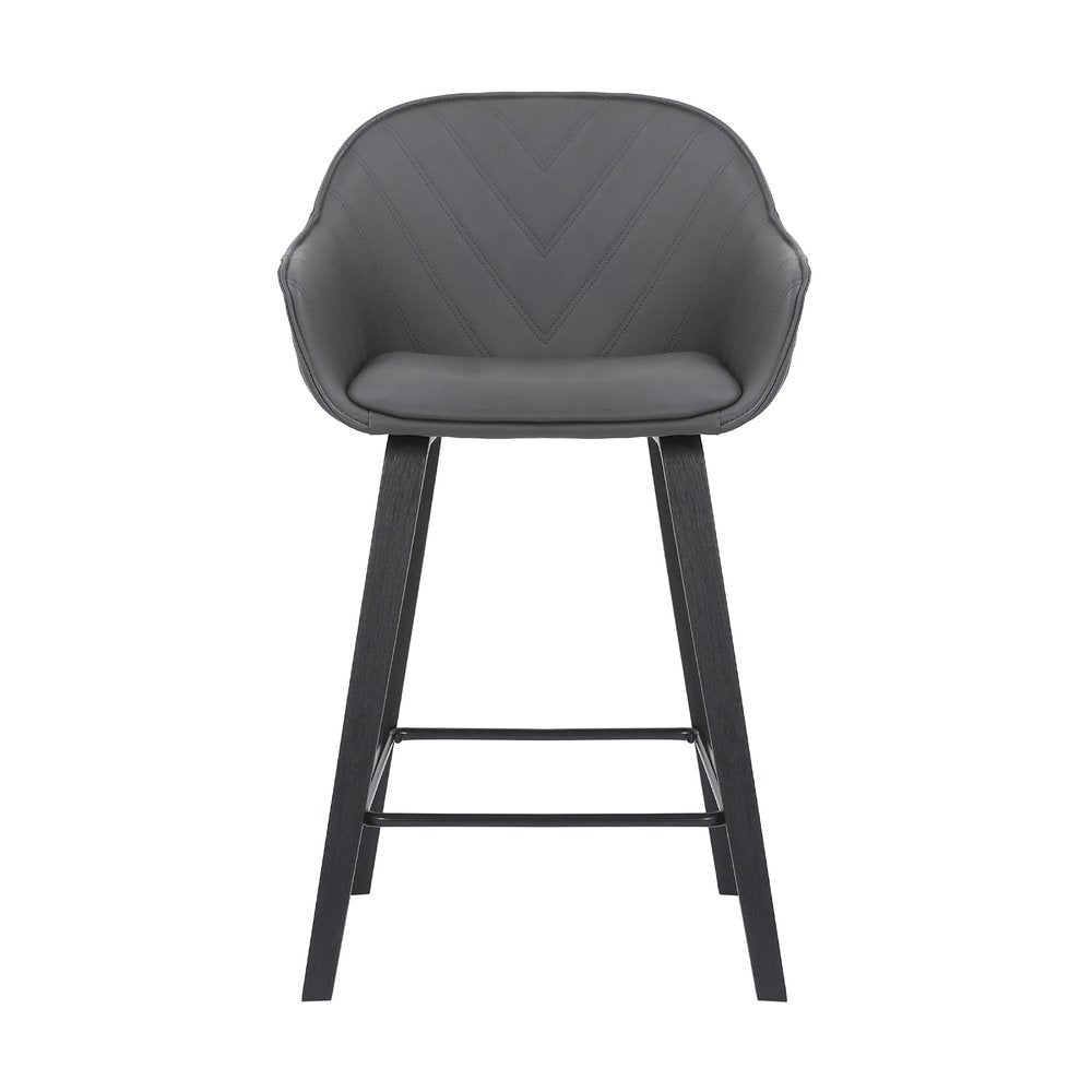 26" Gray And Black Fabric And Iron Counter Height Bar Chair