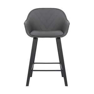 26" Gray And Black Fabric And Iron Counter Height Bar Chair