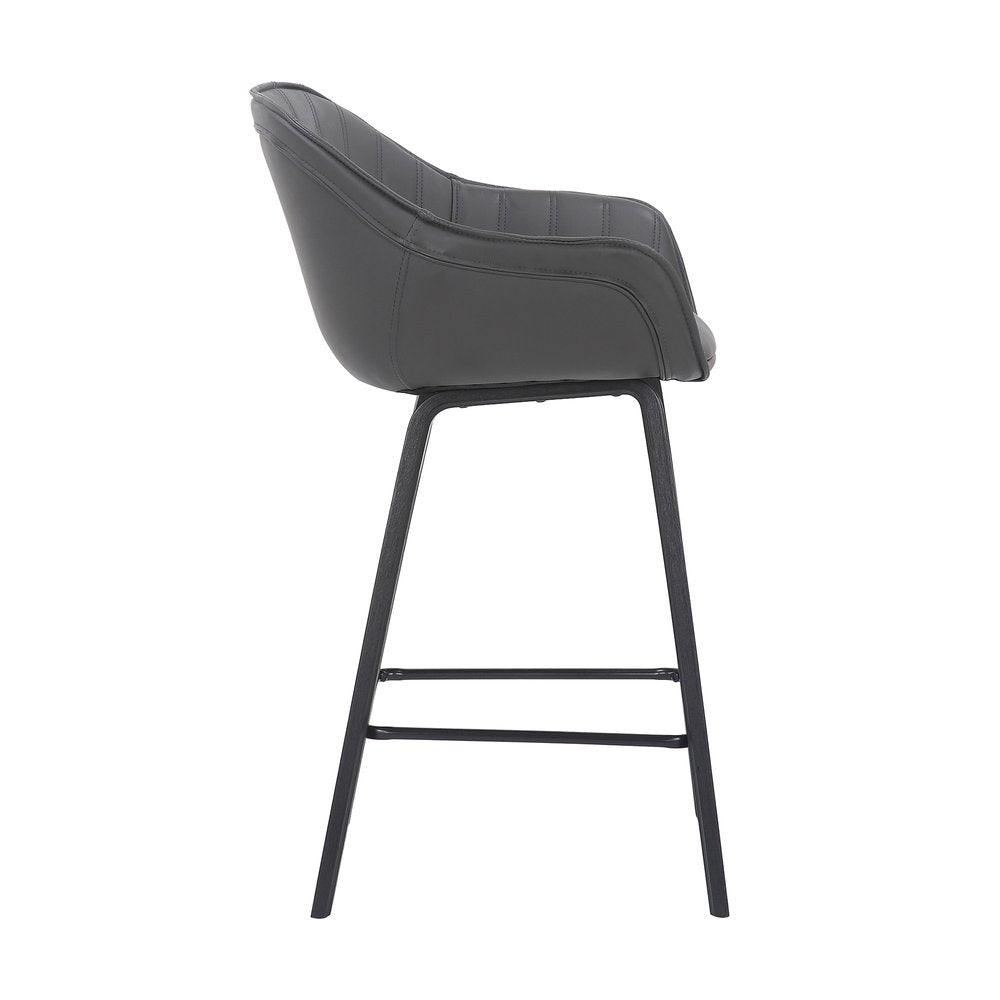 26" Gray And Black Fabric And Iron Counter Height Bar Chair