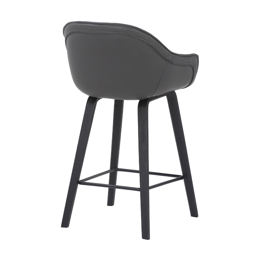 26" Gray And Black Fabric And Iron Counter Height Bar Chair