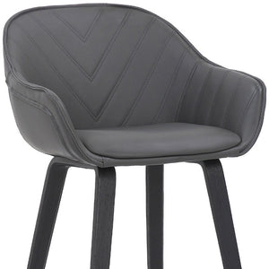 26" Gray And Black Fabric And Iron Counter Height Bar Chair