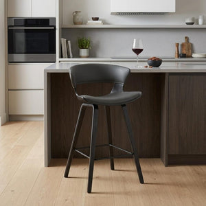 27" Gray And Black Iron Low Back Counter Height Bar Chair