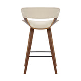 27" Cream And Brown Iron Low Back Counter Height Bar Chair