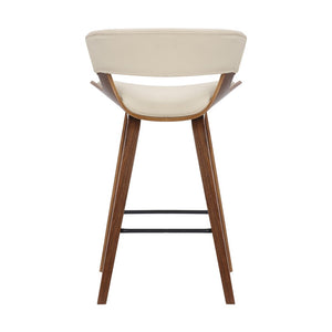 27" Cream And Brown Iron Low Back Counter Height Bar Chair