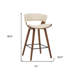 27" Cream And Brown Fabric And Iron Low Back Counter Height Bar Chair
