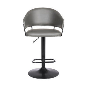 Gray And Black Fabric And Iron Adjustable Height Swivel Bar Chair