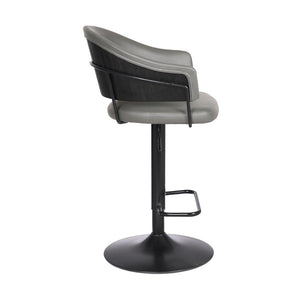 Gray And Black Fabric And Iron Adjustable Height Swivel Bar Chair