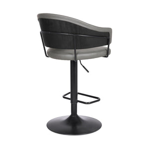 Gray And Black Fabric And Iron Adjustable Height Swivel Bar Chair