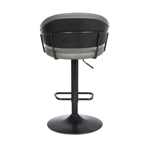 Gray And Black Fabric And Iron Adjustable Height Swivel Bar Chair