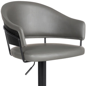 Gray And Black Fabric And Iron Adjustable Height Swivel Bar Chair
