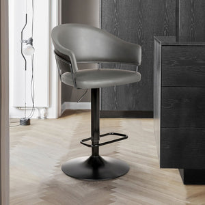 Gray And Black Fabric And Iron Adjustable Height Swivel Bar Chair