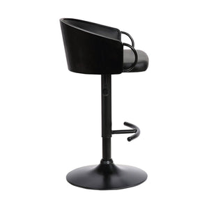 Black Faux Leather And Fabric And Iron Low Back Adjustable Height Swivel Bar Chair