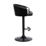 Black Faux Leather and Iron Low Back Adjustable Height Swivel Bar Chair