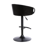 Black Faux Leather and Iron Low Back Adjustable Height Swivel Bar Chair