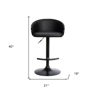 Black Faux Leather And Fabric And Iron Low Back Adjustable Height Swivel Bar Chair