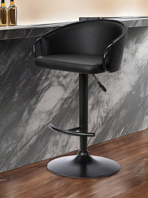 Black Faux Leather and Iron Low Back Adjustable Height Swivel Bar Chair