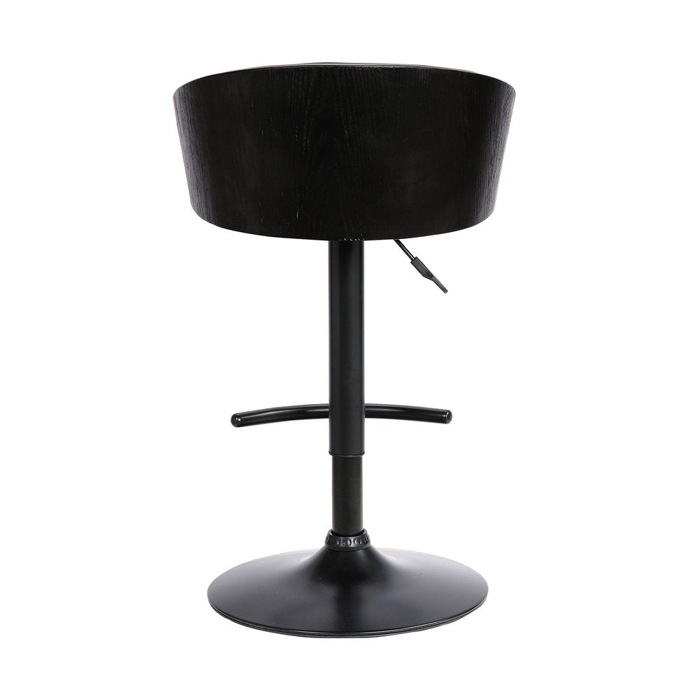 Black Faux Leather and Iron Low Back Adjustable Height Swivel Bar Chair