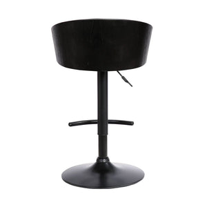 Black Faux Leather and Iron Low Back Adjustable Height Swivel Bar Chair