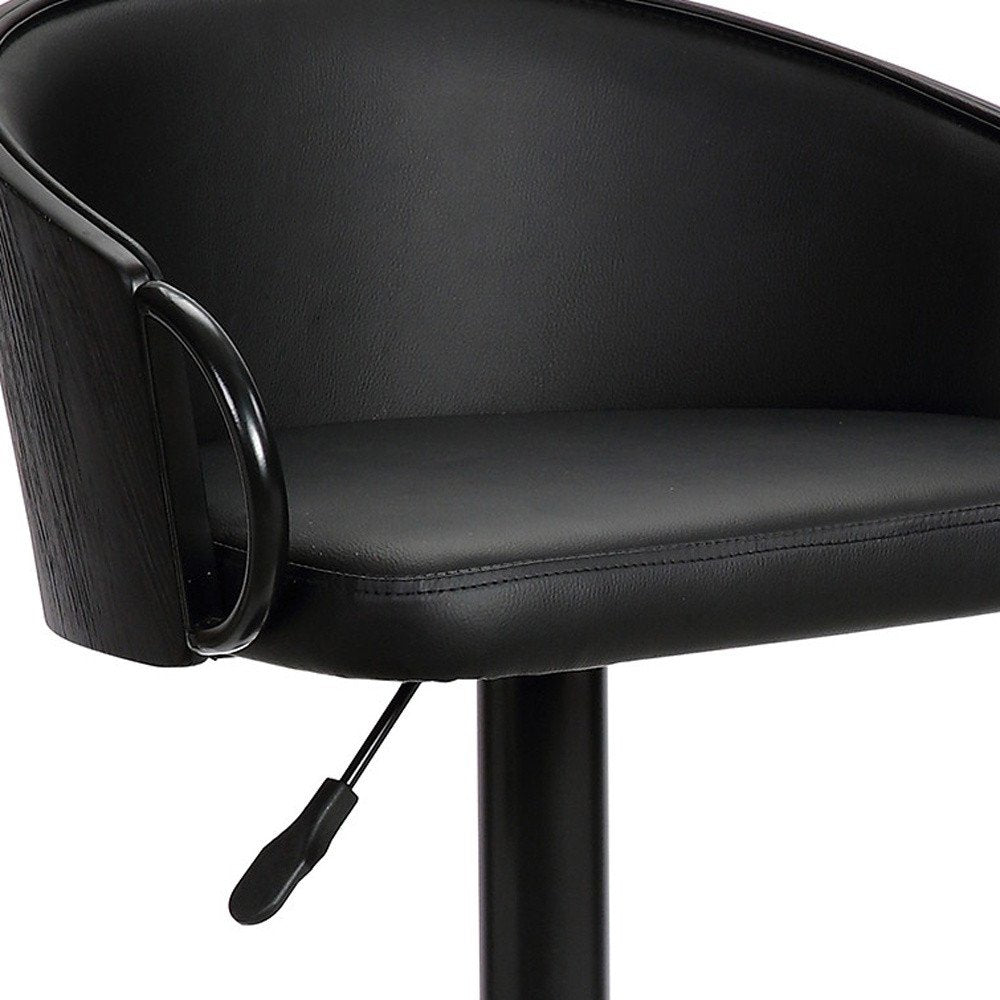 Black Faux Leather and Iron Low Back Adjustable Height Swivel Bar Chair