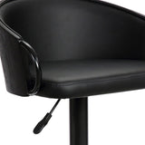 Black Faux Leather and Iron Low Back Adjustable Height Swivel Bar Chair