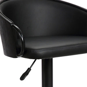 Black Faux Leather And Fabric And Iron Low Back Adjustable Height Swivel Bar Chair