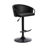 Black Faux Leather and Iron Low Back Adjustable Height Swivel Bar Chair