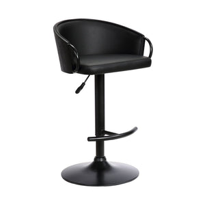 Black Faux Leather and Iron Low Back Adjustable Height Swivel Bar Chair