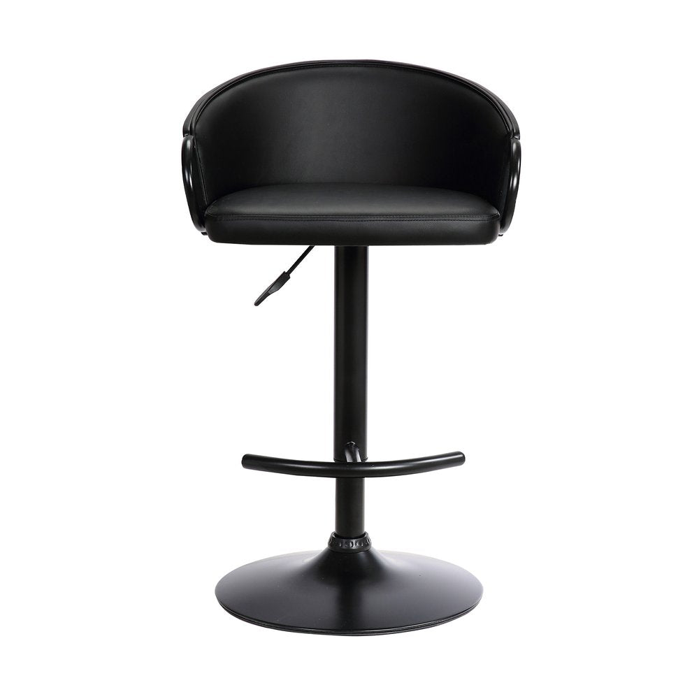 Black Faux Leather and Iron Low Back Adjustable Height Swivel Bar Chair