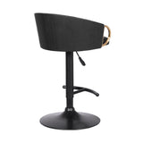 Black Iron Faux Leather and Fabric Low Back Adjustable Height Swivel Bar Chair