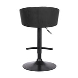 Black Iron Faux Leather and Fabric Low Back Adjustable Height Swivel Bar Chair