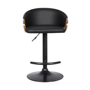 Black Iron Faux Leather and Fabric Low Back Adjustable Height Swivel Bar Chair