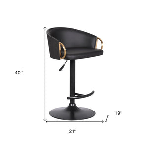 Black Iron Faux Leather and Fabric Low Back Adjustable Height Swivel Bar Chair