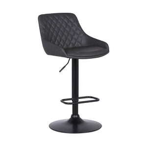 Gray And Black Fabric And Iron Low Back Adjustable Height Swivel Bar Chair