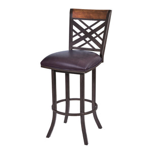 26" Brown Faux Leather And Fabric And Iron Counter Height Bar Chair