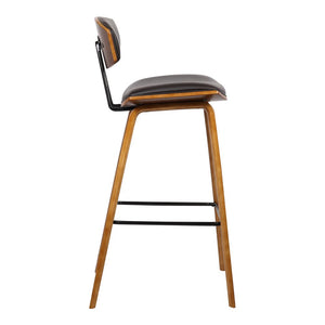 29" Brown Faux Leather Low Back Bar Height Bar Chair