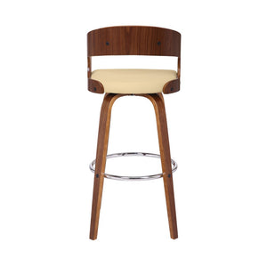 30" Cream and Brown Fabric and Iron Low Back Bar Height Swivel Bar Chair