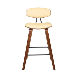 26" Cream and Brown Fabric and Iron Low Back Counter Height Bar Chair
