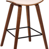 26" Cream and Brown Fabric and Iron Low Back Counter Height Bar Chair