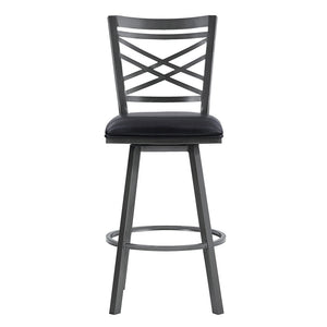 26" Black Fabric And Iron Counter Height Bar Chair