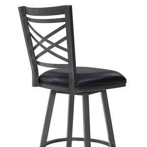 26" Black Fabric And Iron Counter Height Bar Chair