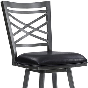 26" Black Fabric And Iron Counter Height Bar Chair