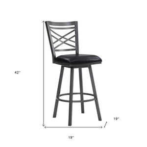 26" Black Fabric And Iron Counter Height Bar Chair