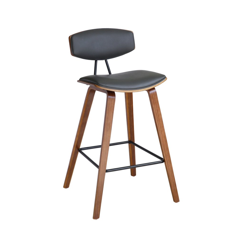 26" Gray And Brown Fabric And Iron Low Back Counter Height Bar Chair