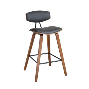26" Gray And Brown Fabric And Iron Low Back Counter Height Bar Chair