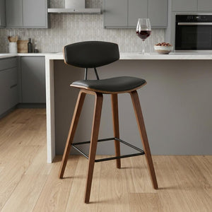 26" Gray And Brown Fabric And Iron Low Back Counter Height Bar Chair