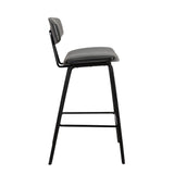 26" Gray and Black Faux Leather and Iron Low Back Counter Height Bar Chair