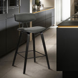 26" Gray and Black Faux Leather and Iron Low Back Counter Height Bar Chair