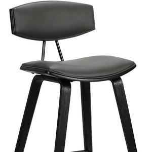 26" Gray and Black Faux Leather and Iron Low Back Counter Height Bar Chair